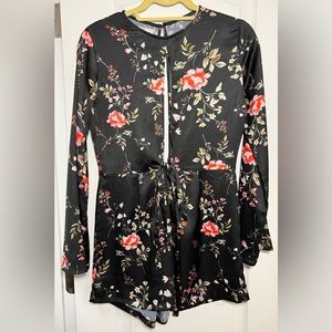 Silk black floral romper for night out